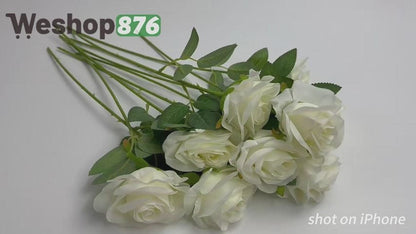 Silk Fake Roses 10 Units, White