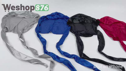 4-Piece Long Tail Doo Rag Adjustable Wide Straps Wave Caps (black, silver, roral blue, red)