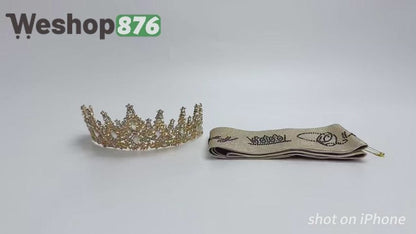 Birthday Crown with Sash for Women, Gold