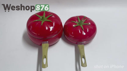 Fruit Tomato Shape Frying Pan with Lid Cooker Aluminum Alloy, Red