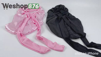 Extra Long Satin Bonnet with Tie Band 2 Unites (pink, black)