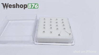 Silver Clover Nose Studs with Diamond 10 Pairs Box Set