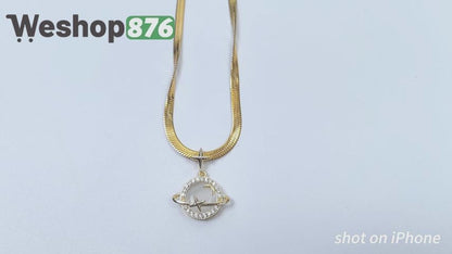 Gold Plated  Y2k Saturn Necklace with Star Astrology Celestial