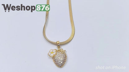 Sweet Strawberry Zircon Gold Plated Necklace
