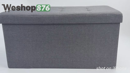 30 Inches Folding Storage Ottoman Bench, Light Gray