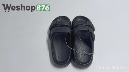 Cloud Pillow Slides Double Buckle Adjustable Sandals, Black