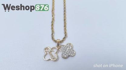 Double Four Leaf Clover Zircon Gold Plated Necklace