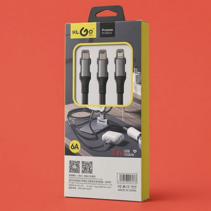 KLGO 3-in-1 USB Cable 6A | Lightning + Type-C + Type-C | 1200mm | S-692