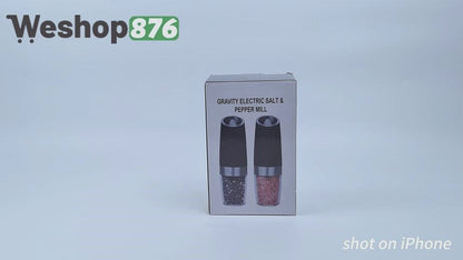 Battery Powered Gravity Electric Pepper Grinder with LED Light 2 Units, Black