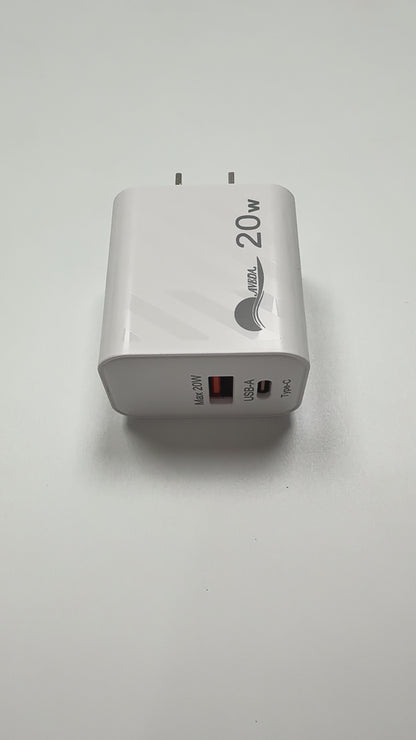20W Dual Port Wall Charger, USB-A QC4.0 & USB-C PD Fast Charger US Plug
