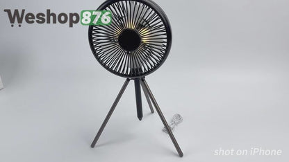 Portable Tripod Fan Built-in Light Detachable Rotable Head