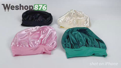 4-Piece Satin Wide Band Hair Bonnets (black, pink, turquoise, off white)