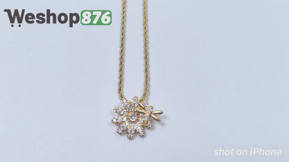 Gold Plated Flowers & Dragonfly Pendant Necklace