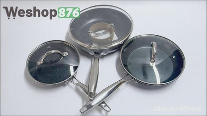 Marble Skillet Nonstick Frying Pan with Lid, Gray