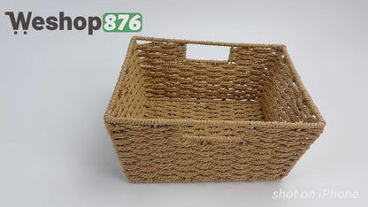 4pcs Woven Wicker Storage Baskets with Built-in Carry Handles