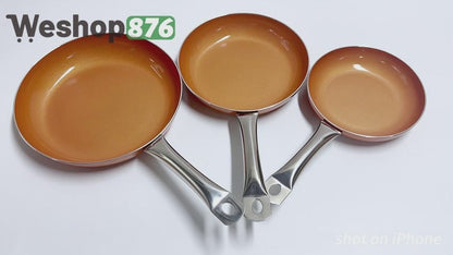 3-piece Nonstick Copper Red Cookware skillets set, 8-9.5-11 inch