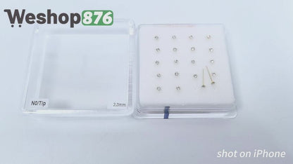 18K Gold-Plated Nose Studs with 2.0mm Diamond 10 Pairs Box Set