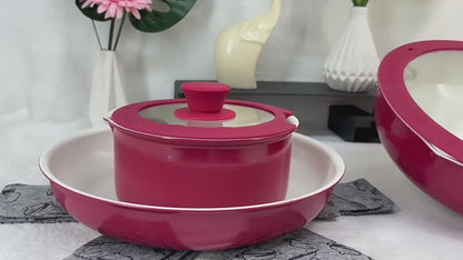 Ceramic Coated Nonstick Cookware Set with Detachable Handle, 5pcs/6pcs