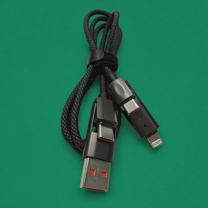 4 in 1 Multi USB Charging Cable, USB-A & USB-C to Lightning & Type-C Braided Data Cable, 1M