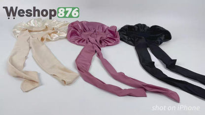 3-Piece Satin Bonnet with Tie Band (leather pink, champagne, black)