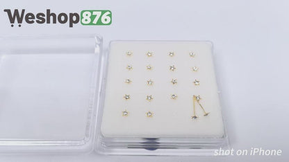 18K Gold-Plated Star Nose Studs with Diamond 10 Pairs Box Set