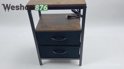 2 Drawers Nightstand with Charging Station
