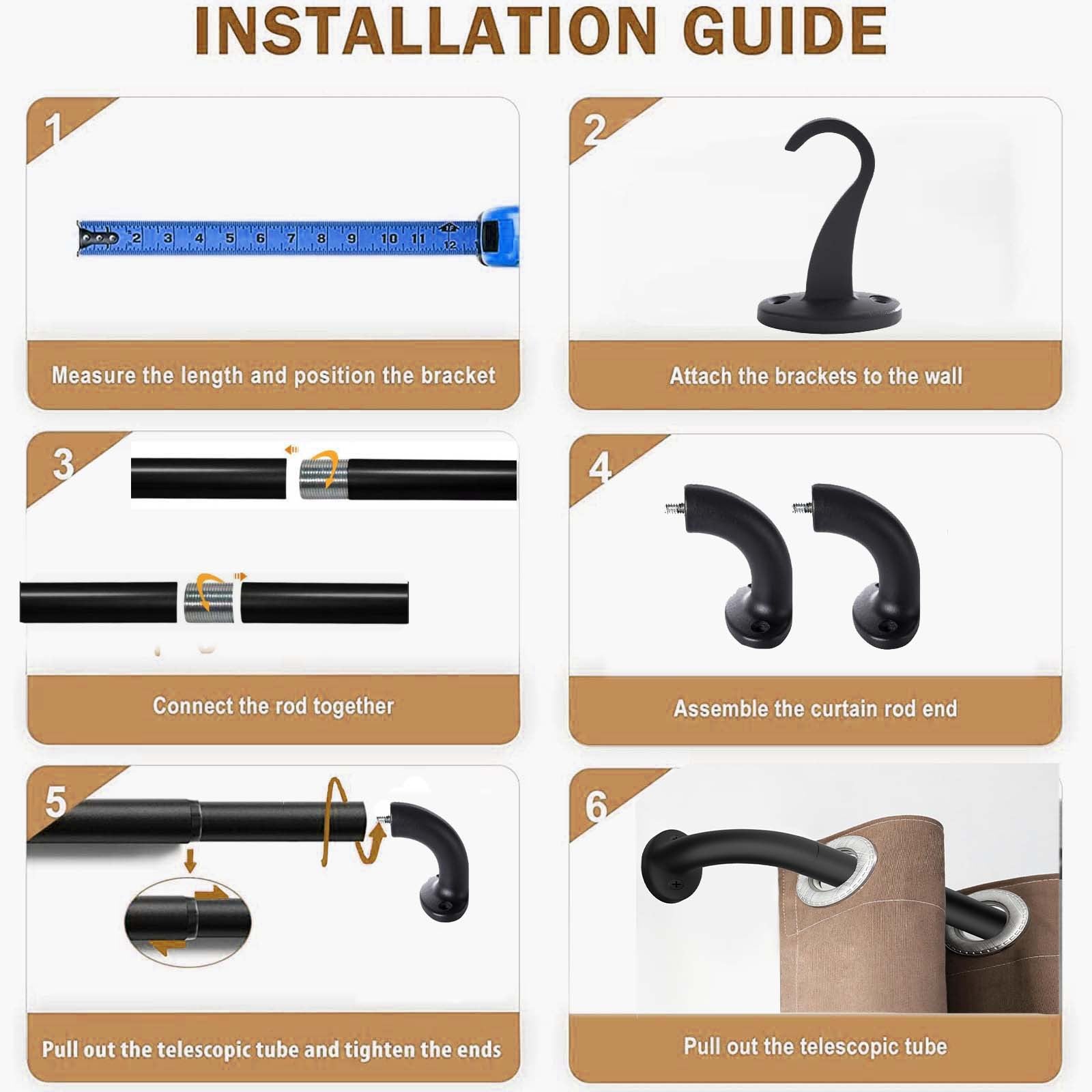 Extendable Curtain Rods Black 24" - 48"/84" - Weshop876