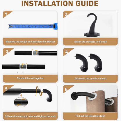 Extendable Curtain Rods Black 24" - 48"/84" - Weshop876