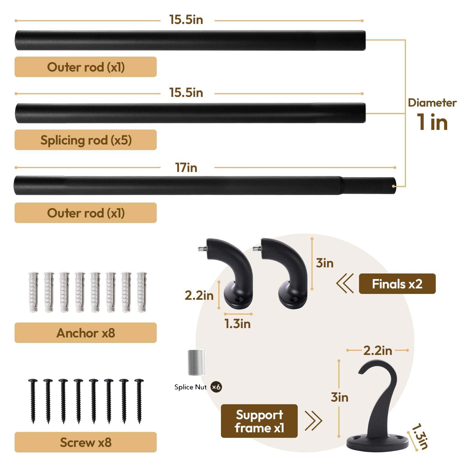 Extendable Curtain Rods Black 24" - 48"/84" - Weshop876