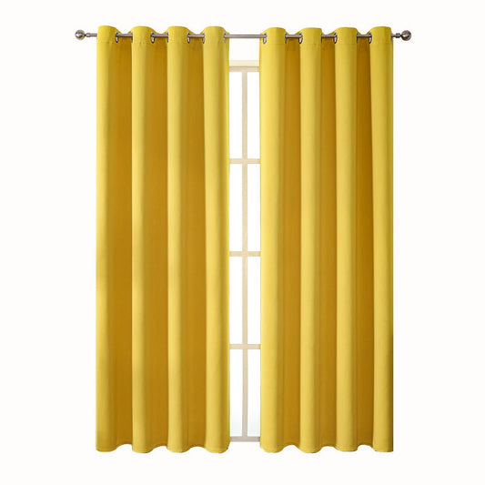 Black/Yellow/Green/Light Grey/Beige 42"x63"/52"x84" Solid Heavy Blackout Curtain Panels with Grommet Ring 2pcs pack - Weshop876