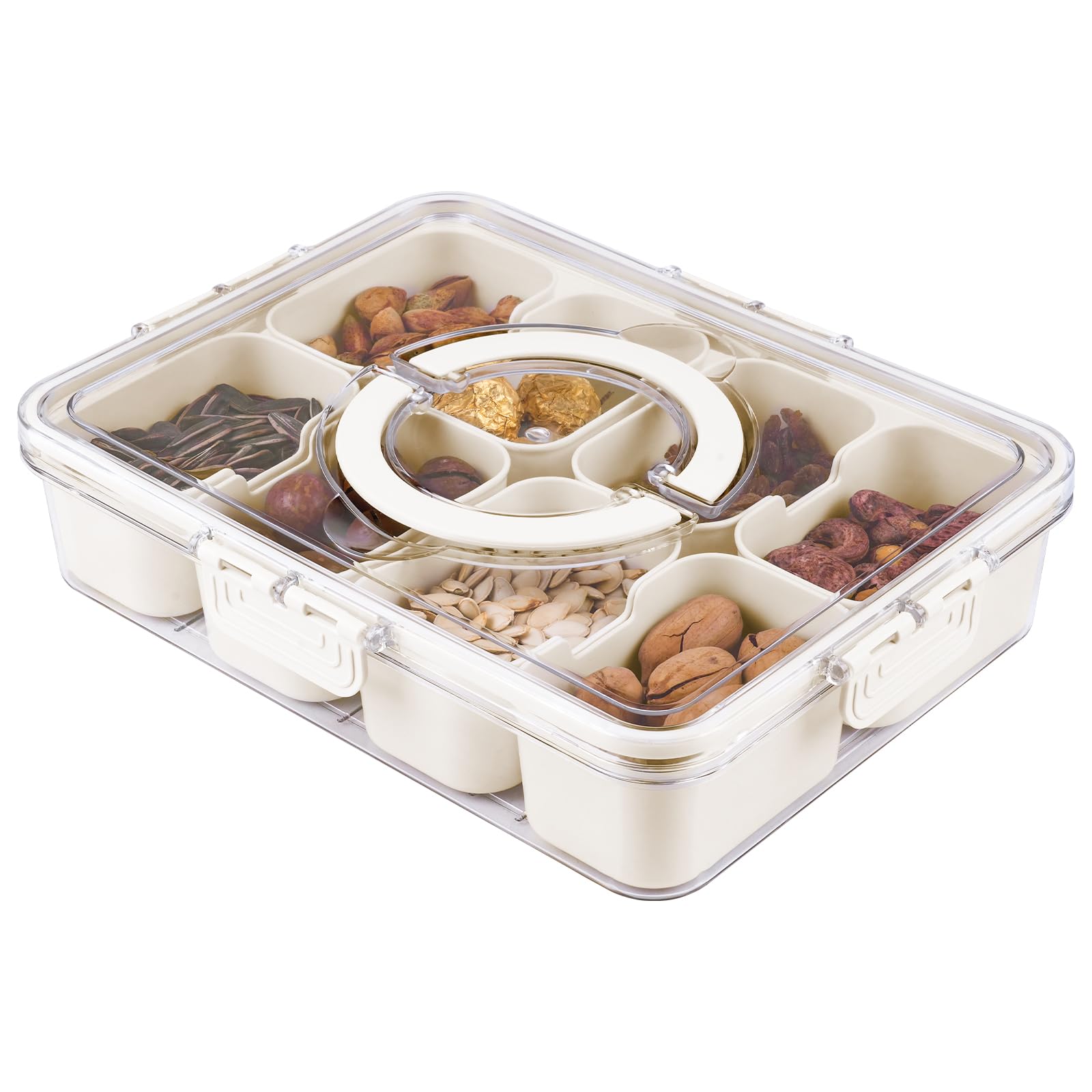 Beige Divided Serving Tray with Lid and Handle, Removable Divided Platter Food Storage Containers with 8 Compartment - Weshop876