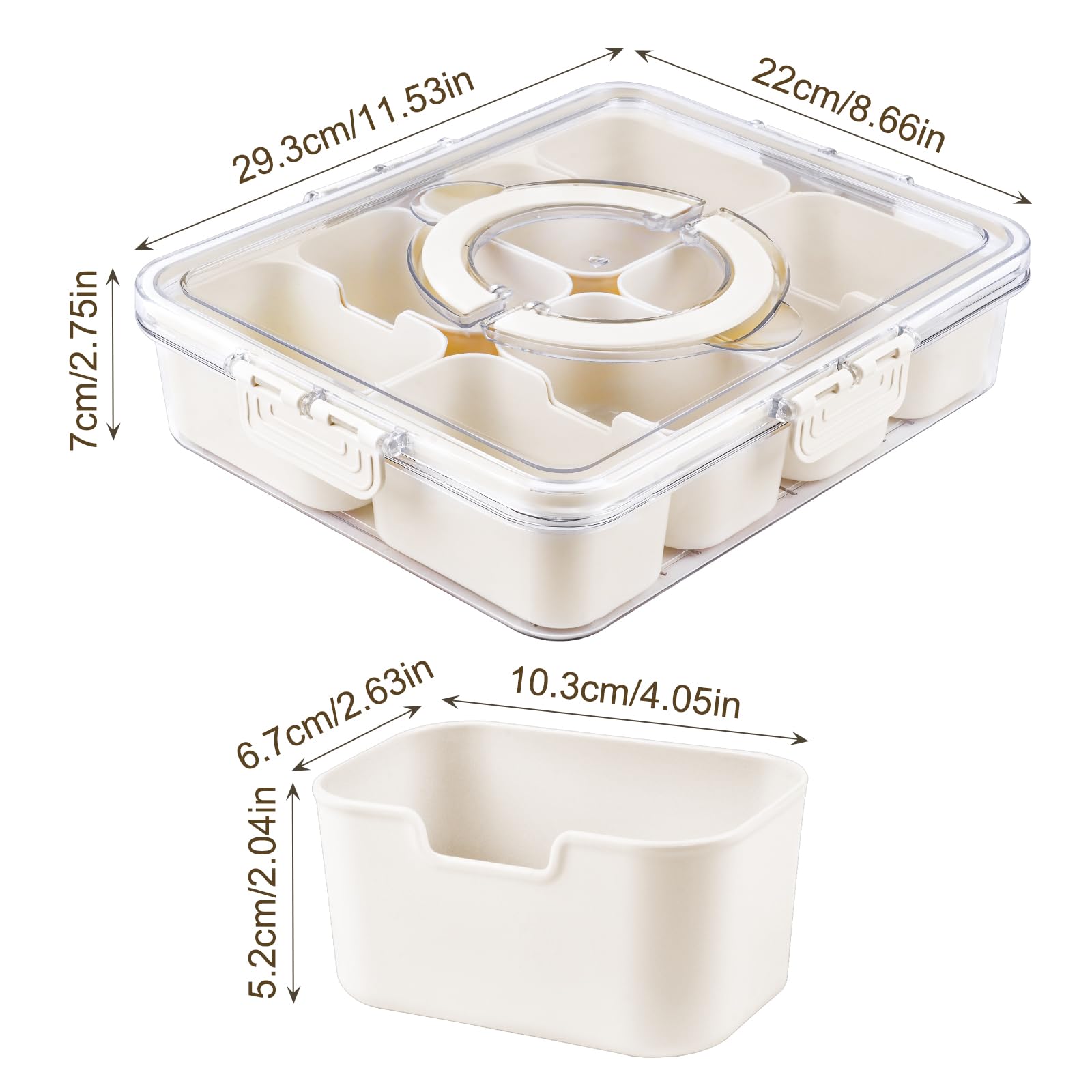 Beige Divided Serving Tray with Lid and Handle, Removable Divided Platter Food Storage Containers with 8 Compartment - Weshop876