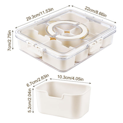 Beige Divided Serving Tray with Lid and Handle, Removable Divided Platter Food Storage Containers with 8 Compartment - Weshop876