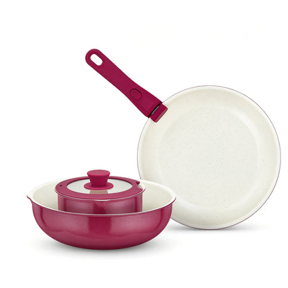 Ceramic Coated Nonstick Cookware Set with Detachable Handle, 5pcs/6pcs