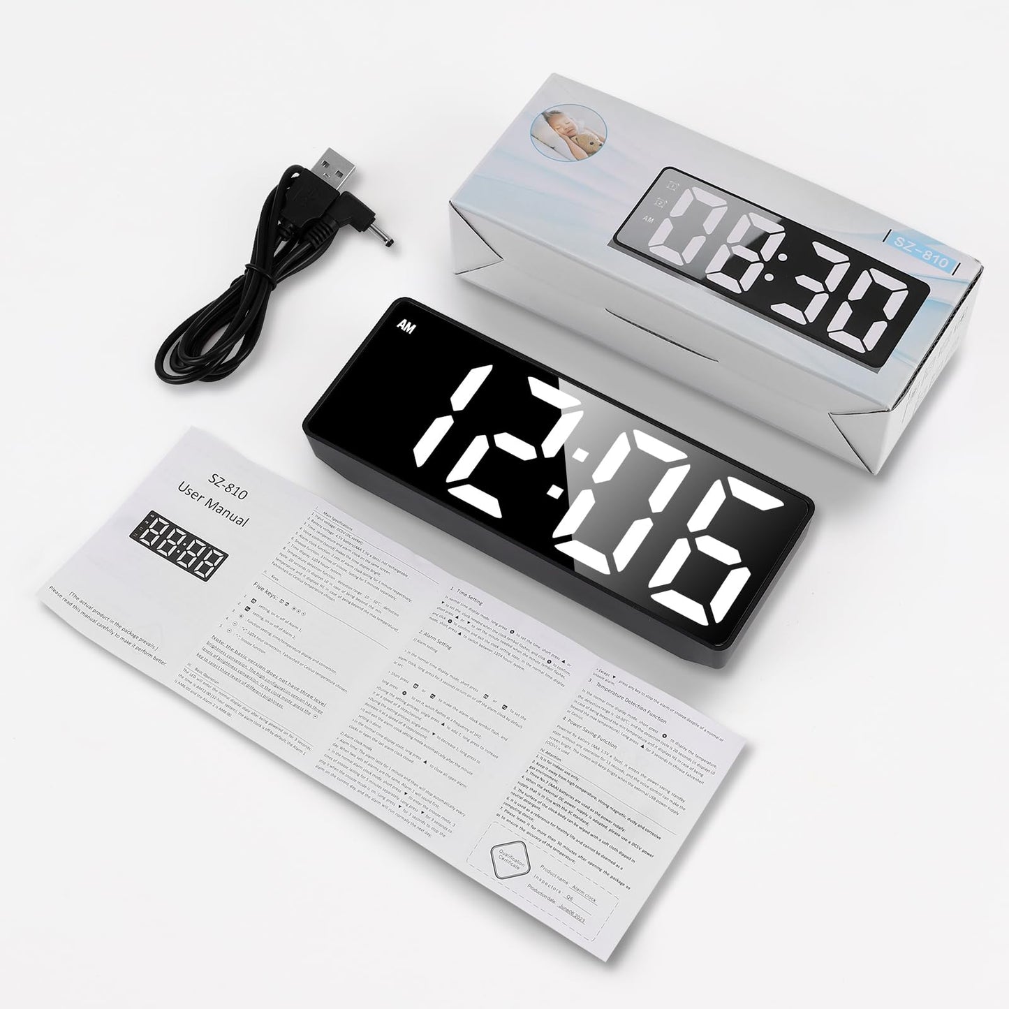 Large Bold Numbers Mirror LED Digital Alarm Clock - Weshop876