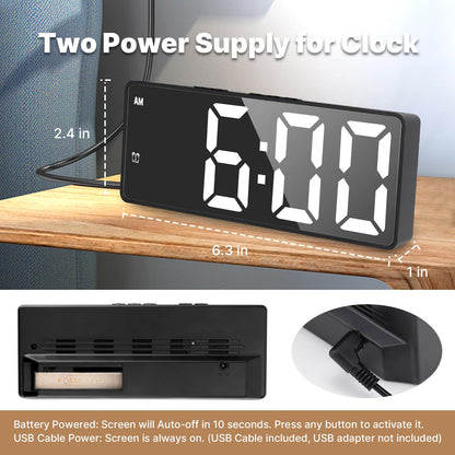 Large Bold Numbers Mirror LED Digital Alarm Clock - Weshop876