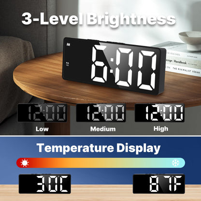 Large Bold Numbers Mirror LED Digital Alarm Clock - Weshop876