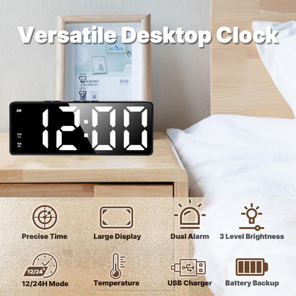 Large Bold Numbers Mirror LED Digital Alarm Clock - Weshop876