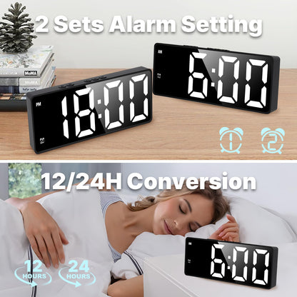 Large Bold Numbers Mirror LED Digital Alarm Clock - Weshop876