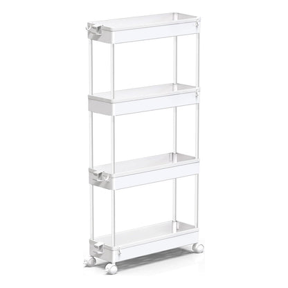 Slim Storage Cart 4 Tier, Mobile Shelving Unit Slide Out Storage Cart for Office, Bathroom, Kitchen, Laundry Room & Narrow Places，Black - Weshop876