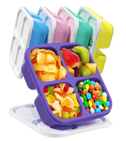 5 Pcs Bento Snack Containers, Reusable 4 Compartment Divided Food Storage Containers, Divided Lunchable Container for School, Work and Travel (5 Color) - Weshop876