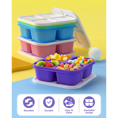 Reusable 4 Compartment Divided Food Storage Containers 5 Units
