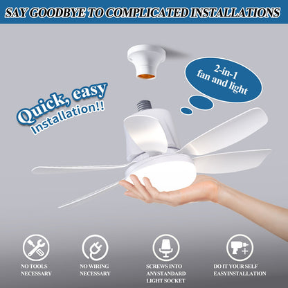 Socket Fan Light Ceiling Fans with Lights and Remote, Dimmable LED Ceiling Fan with Lights, 3 Colors 3000K - 6500K - Weshop876