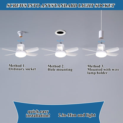 Socket Fan Light Ceiling Fans with Lights and Remote, Dimmable LED Ceiling Fan with Lights, 3 Colors 3000K - 6500K - Weshop876