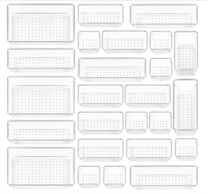 25 PCS Clear Plastic Drawer Organizers Set, 4 - Size Versatile Bathroom and Vanity Drawer Organizer Trays - Weshop876