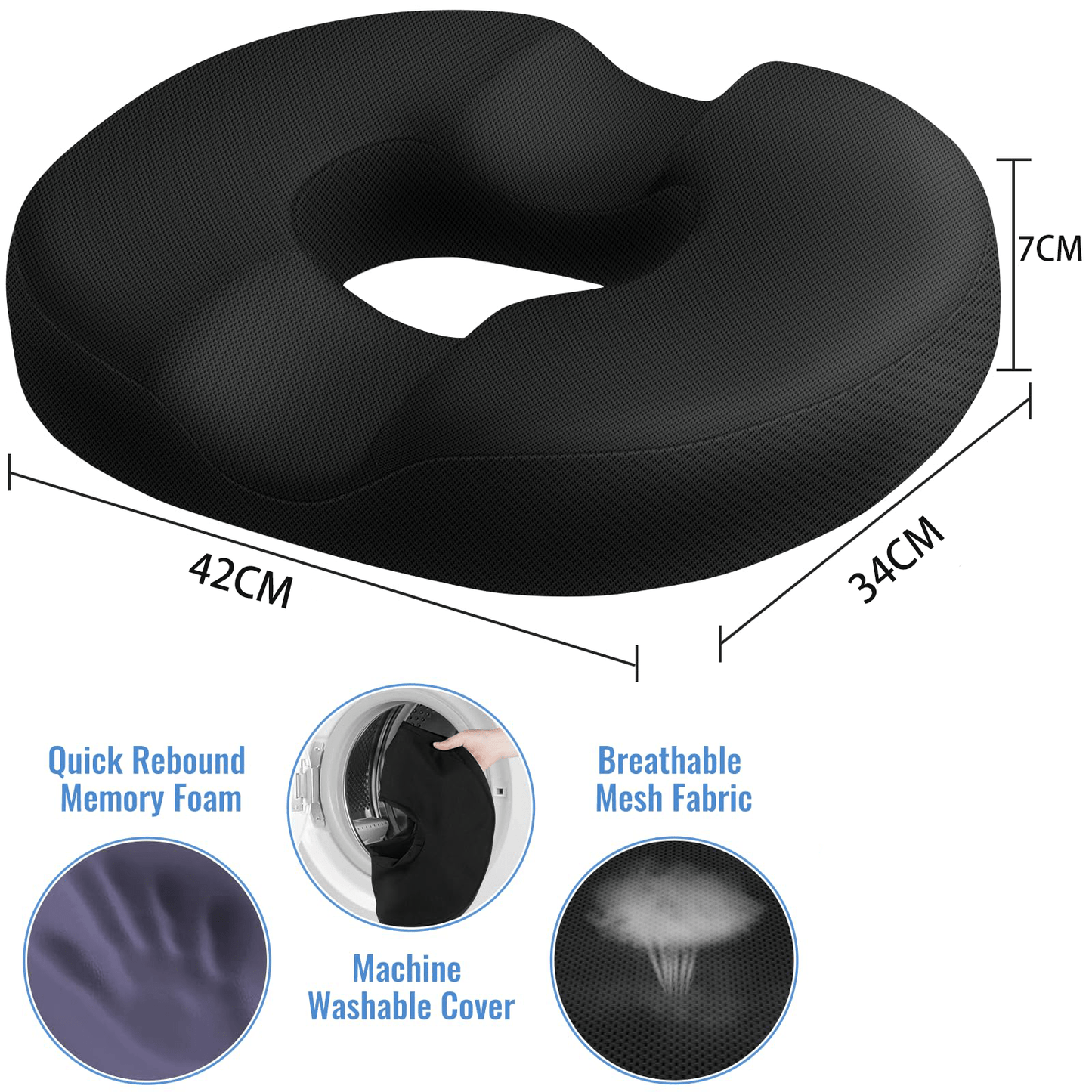 Pillow Seat Cushion Chair Pad, Memory Foam Seat Chair Cushion, Black - Weshop876