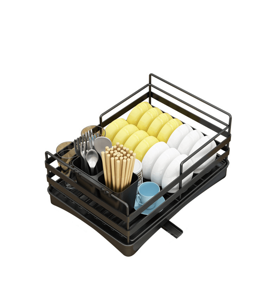 Dish Racks for Kitchen Counter, Stainless Kitchen Drying Rack with a Cutlery Holder, Black - Weshop876