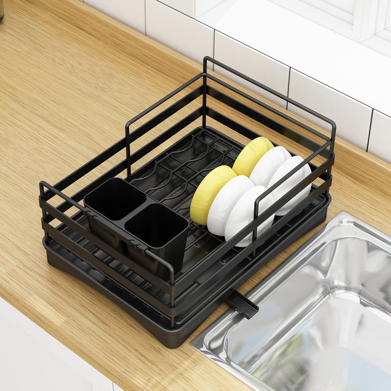 Dish Racks for Kitchen Counter, Stainless Kitchen Drying Rack with a Cutlery Holder, Black - Weshop876