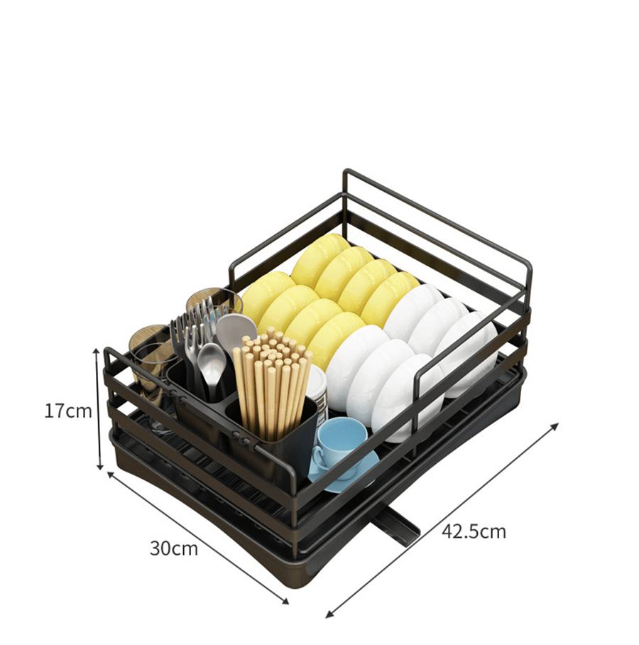 Dish Racks for Kitchen Counter, Stainless Kitchen Drying Rack with a Cutlery Holder, Black - Weshop876