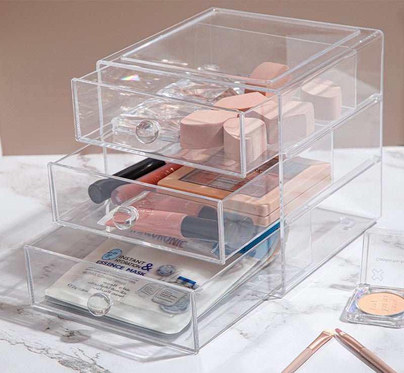 Plastic Divided 3 - Drawer Vanity & Countertop Organizer, Clear - Weshop876